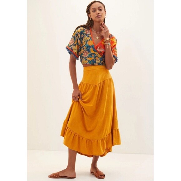 Anthropologie Dresses & Skirts - by Anthropologie Yoked Faux Suede Maxi Boho Skirt Size XS Marigold Yellow